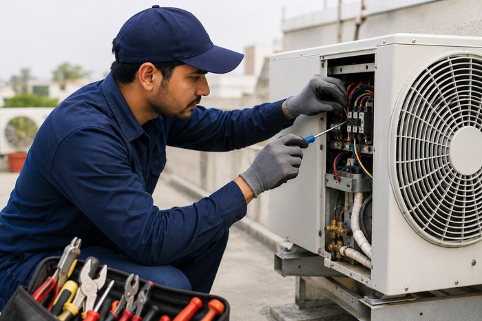 Technician working on cooling equipment