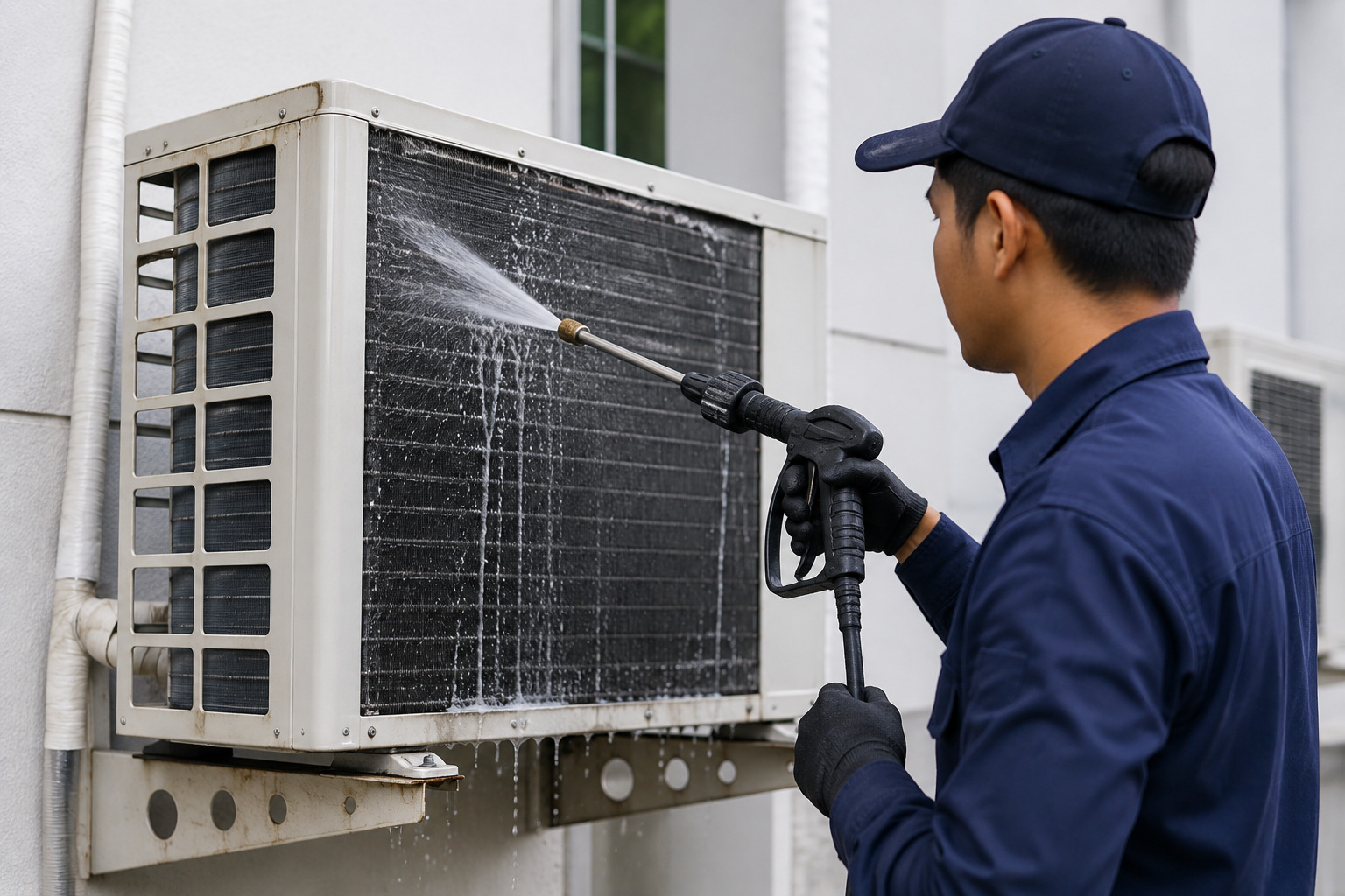 Technician fixing cooling equipment